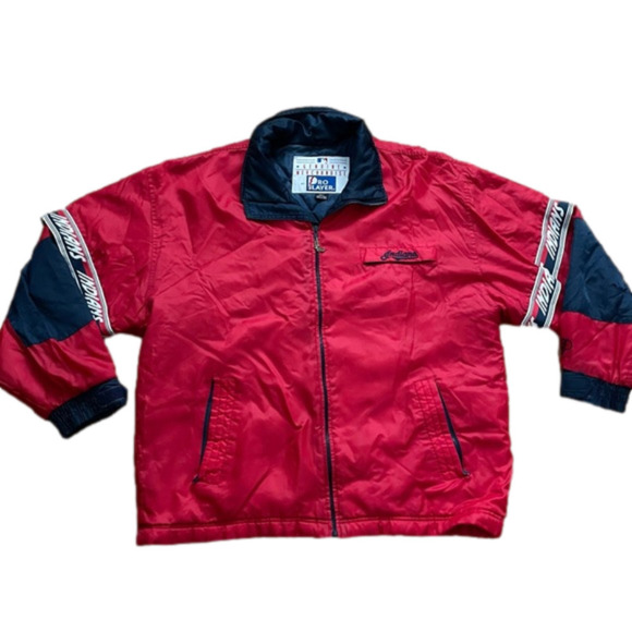VINTAGE 90s Cleveland Indian MLB Puffer Coat Pro Player Streetwear - Picture 1 of 13